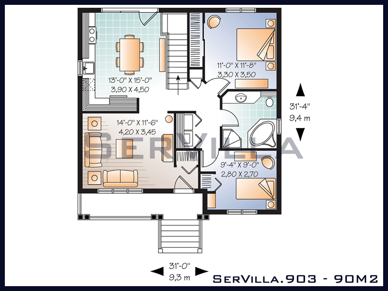 90 m2 Çelik Konstrüksiyon Villa Modeli 3